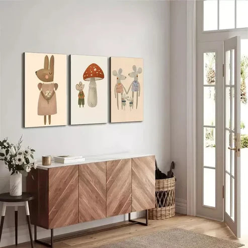 3pcs Cartoon Animal Wall Art Set Canvas Unframed - High Quality Print 100% Australian Made Wall Canvas