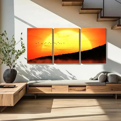 3pcs Mountain At Sunset Birds Vintage Wall Art Set Canvas Framed 50x70cm - High Quality Print 100% Australian Made Wall Canvas Ready to Hang