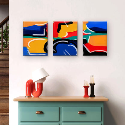 3pcs Abstract Colour Geometric Shapes Wall Art Set Canvas Framed 60x90cm - High Quality Print 100% Australian Made Wall Canvas Ready to Hang