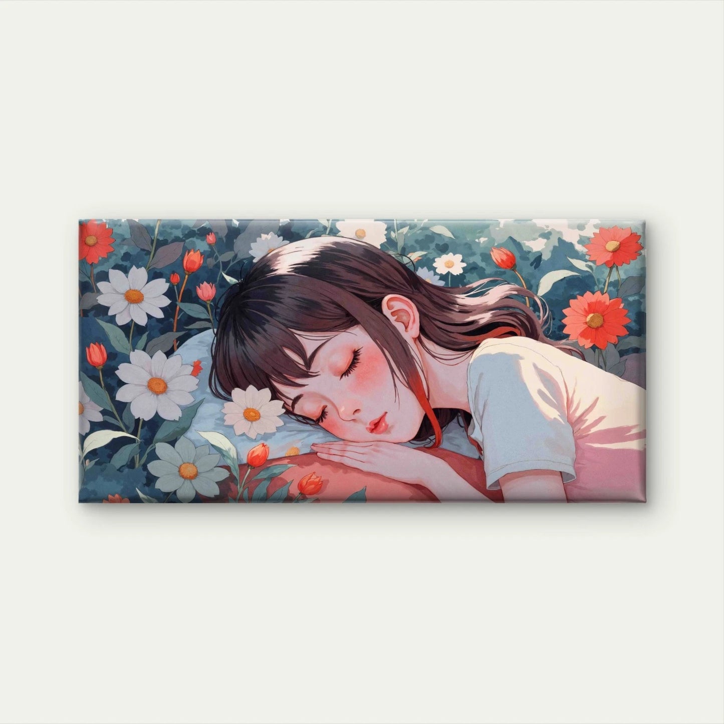Dreaming Girl Lying On Flowers Wall Art Canvas Office Home Room Framed 120x60cm - Bella Home Decor