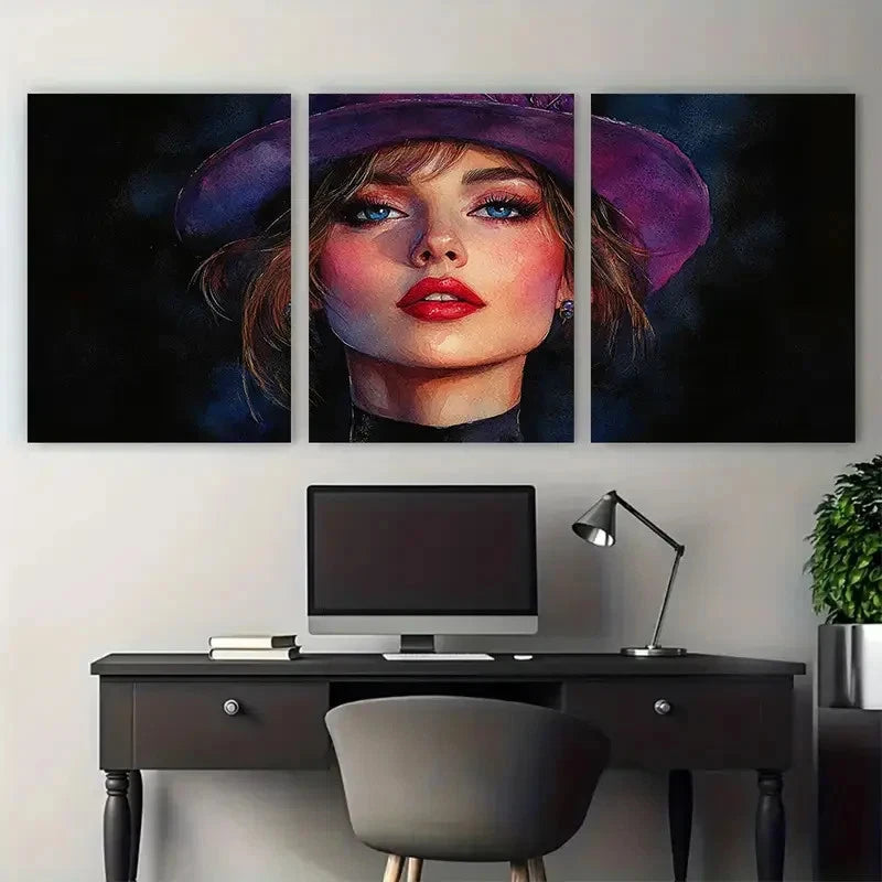 3pcs Elegant Woman Fashion Illustration Metal Print Ready to Hang Art