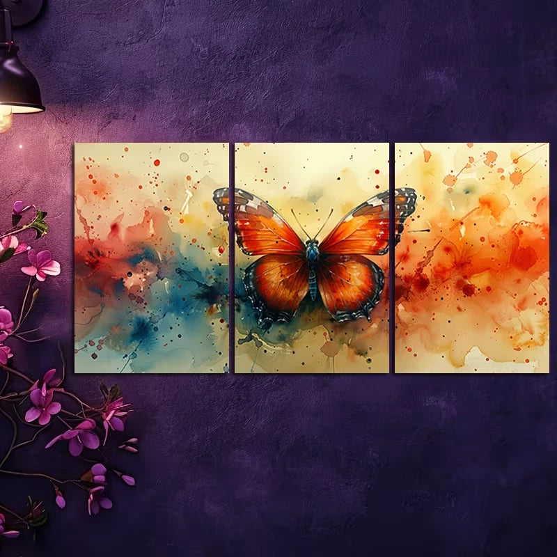 3pcs Watercolor Crystal Butterfly Design Wall Art Set Canvas Framed 60x90cm - High Quality Print 100% Australian Made Wall Canvas Ready to Hang