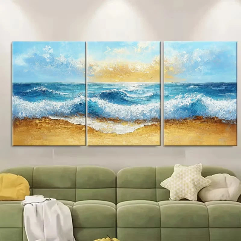 3pcs Abstract Summer Seaside Painting Metal Print Ready to Hang Art