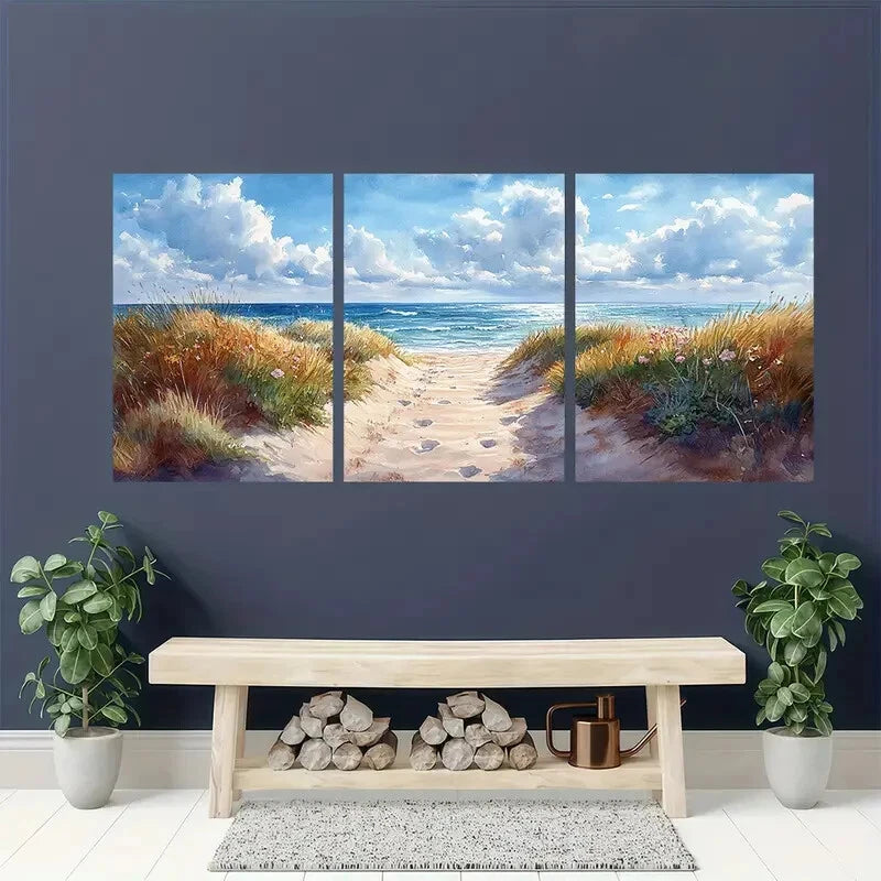 3pcs Beach Art Seascape Poster Painting Metal Print Ready to Hang Art - Bella Home Decor