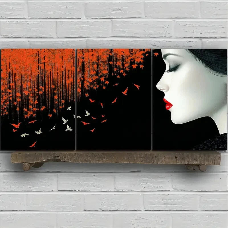 3pcs Trees and Women Triple Mural Metal Print Ready to Hang Art - Bella Home Decor