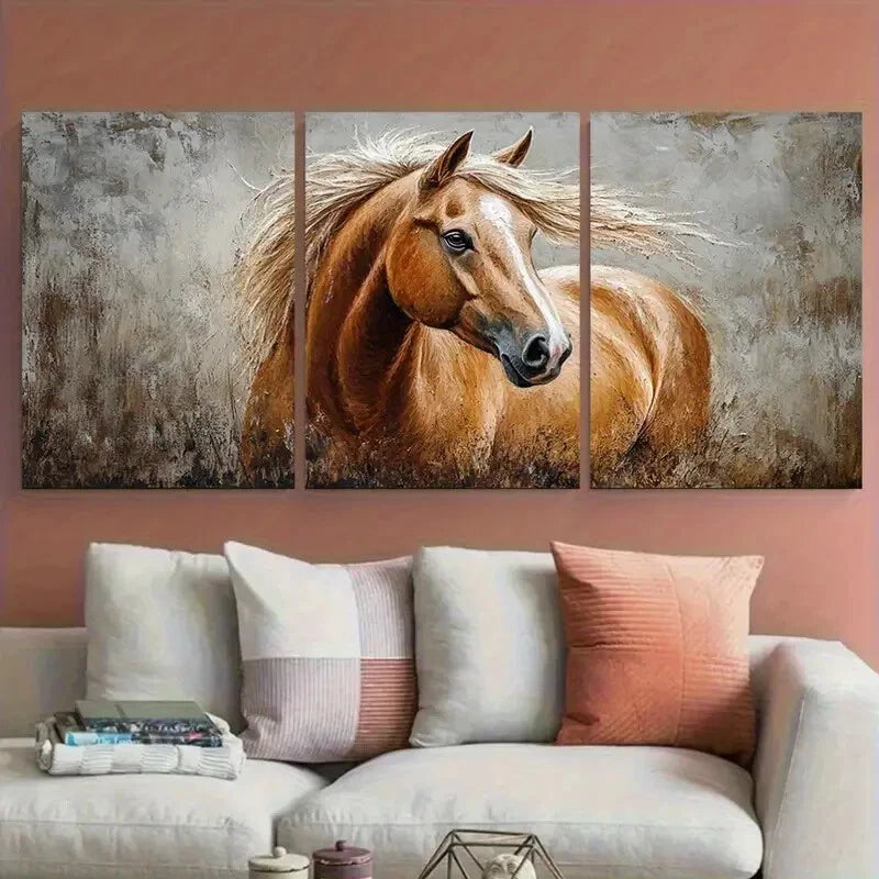 3pcs Horse Portrait Memorial Illustration Metal Print Ready to Hang Art - Bella Home Decor