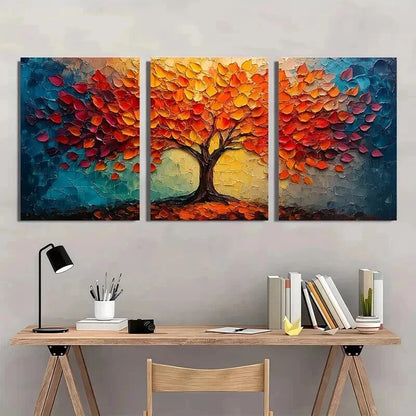 3pcs Vibrant Autumn Tree with Golden Leaves Wall Art Set Canvas Framed 60x90cm - High Quality Print 100% Australian Made Wall Canvas Ready to Hang - Bella Home Decor