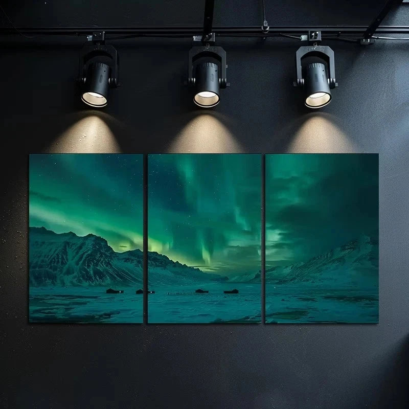 3pcs Aurora Borealis Landscape Over Svalbard Metal Print Ready to Hang Art - Bella Home Decor