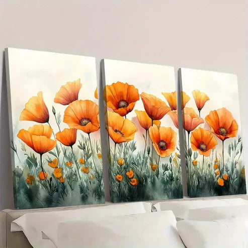 3pcs California Poppy Watercolor Botanical Wall Art Canvas Unframed - High Quality Print 100% Australian Made Wall Canvas - Bella Home Decor