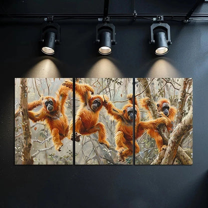 3pcs Mischievous Monkeys in The Dense Forest Metal Print Ready to Hang Art