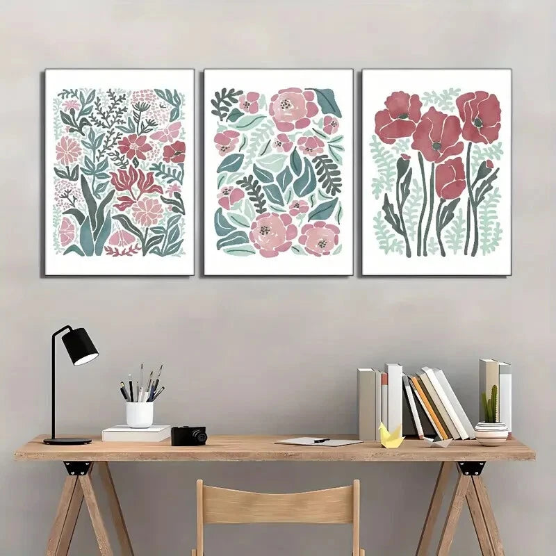 3pcs Pastel Roses & Botanical Prints Watercolor Metal Print Ready to Hang Art