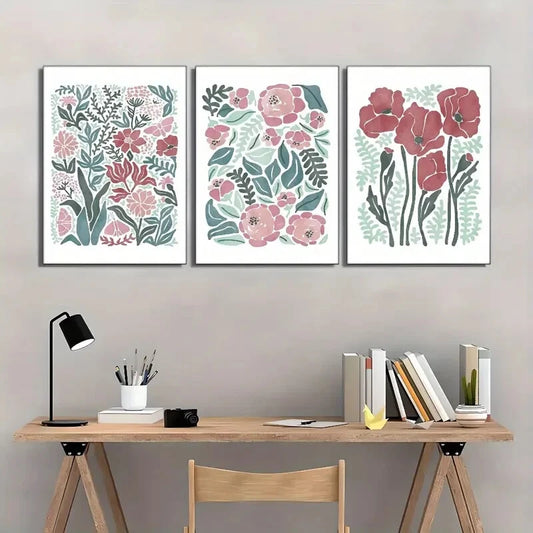 3pcs Pastel Roses & Botanical Prints Watercolor Metal Print Ready to Hang Art