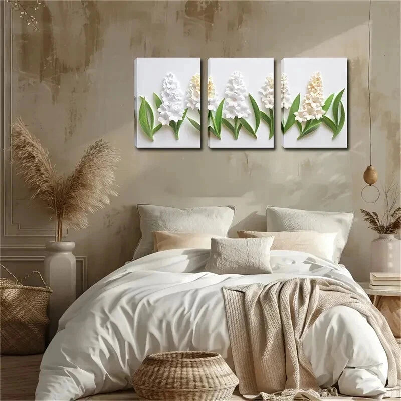3pcs Hyacinth Floral Botanical White Perfect Wall Art Set Canvas Framed 50x70cm - High Quality Print 100% Australian Made Wall Canvas Ready to Hang - Bella Home Decor