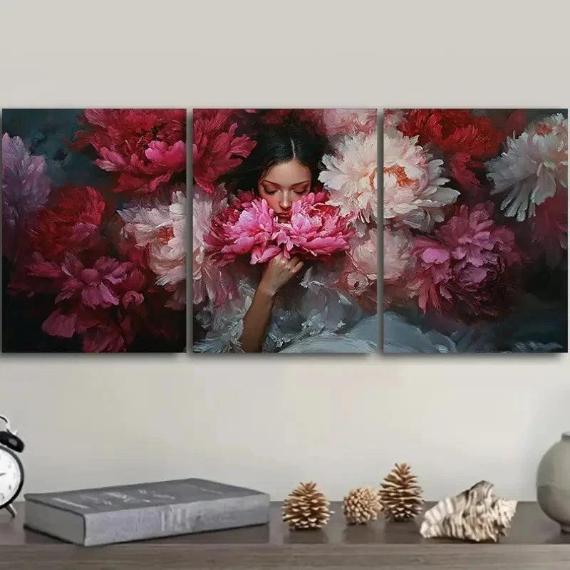 3pcs Elegant Pink and Red Peony Wall Art Set Canvas Framed 40x60cm - High Quality Print 100% Australian Made Wall Canvas Ready to Hang