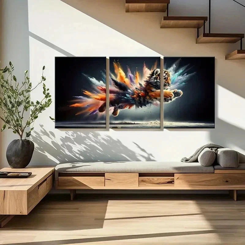 3pcs Fantasy Animal Art Splash Ink Style Tiger Wall Art Set Canvas Framed 50x70cm - High Quality Print 100% Australian Made Wall Canvas Ready to Hang - Bella Home Decor