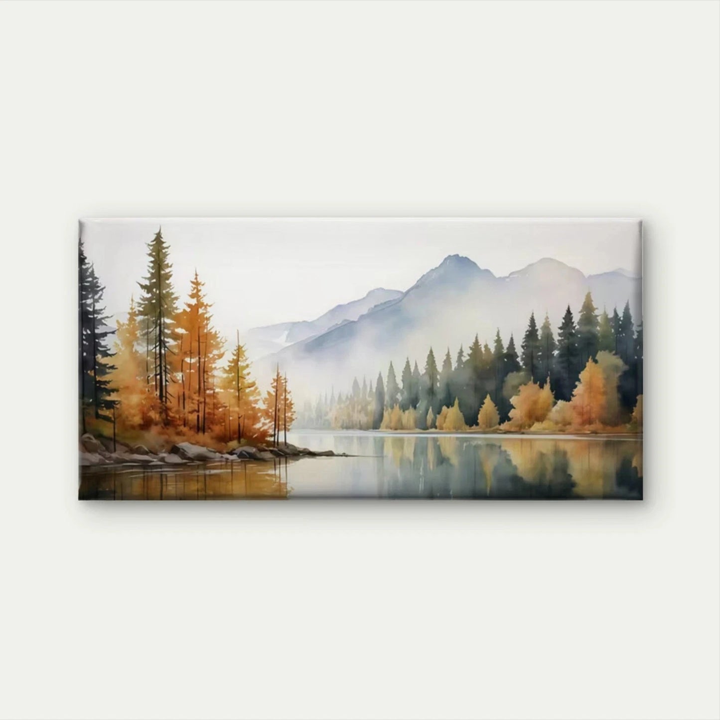 Autumn Mountain Lake Wall Art Canvas Office Home Room Framed 120x60cm
