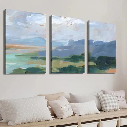 3pcs Abstract Ocean Mountain Landscape Wall Art Set Canvas Unframed - High Quality Print 100% Australian Made Wall Canvas - Bella Home Decor