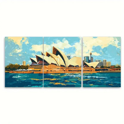 3pcs Sydney Opera House a colorful harbor view Wall Art Set Canvas Framed 60x90cm - High Quality Print 100% Australian Made Wall Canvas Ready to Hang