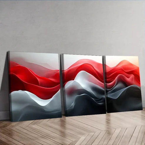 3pcs Red and Black Waves Design Mixed Colors Wall Art Set Canvas Unframed - High Quality Print 100% Australian Made Wall Canvas