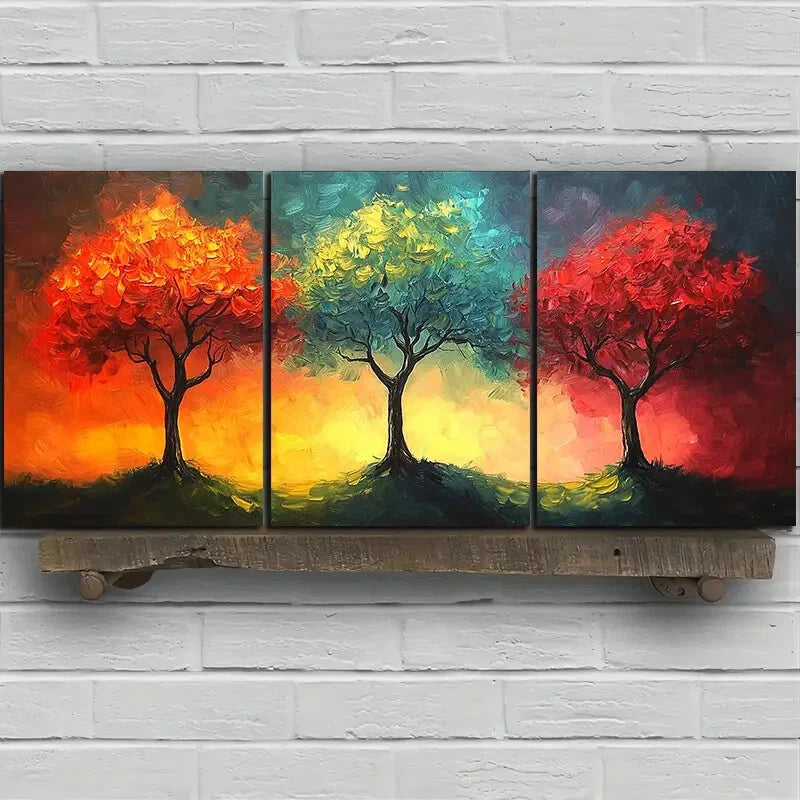 3pcs Abstract Colorful Trees Red Green Metal Print Ready to Hang Art - Bella Home Decor