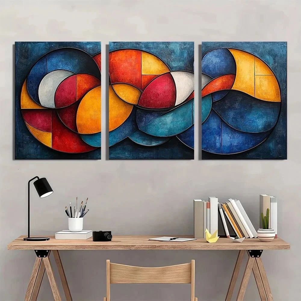 3pcs Abstract Geometric Theme Metal Print Ready to Hang Art - Bella Home Decor