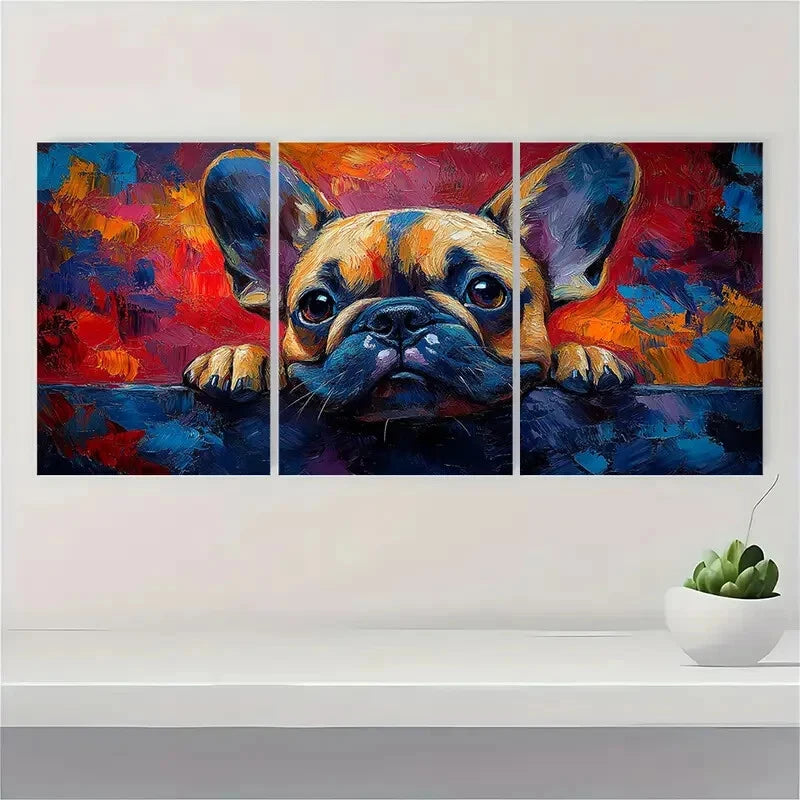 3pcs French Bulldog Palette Knife Painting Metal Print Ready to Hang Art - Bella Home Decor