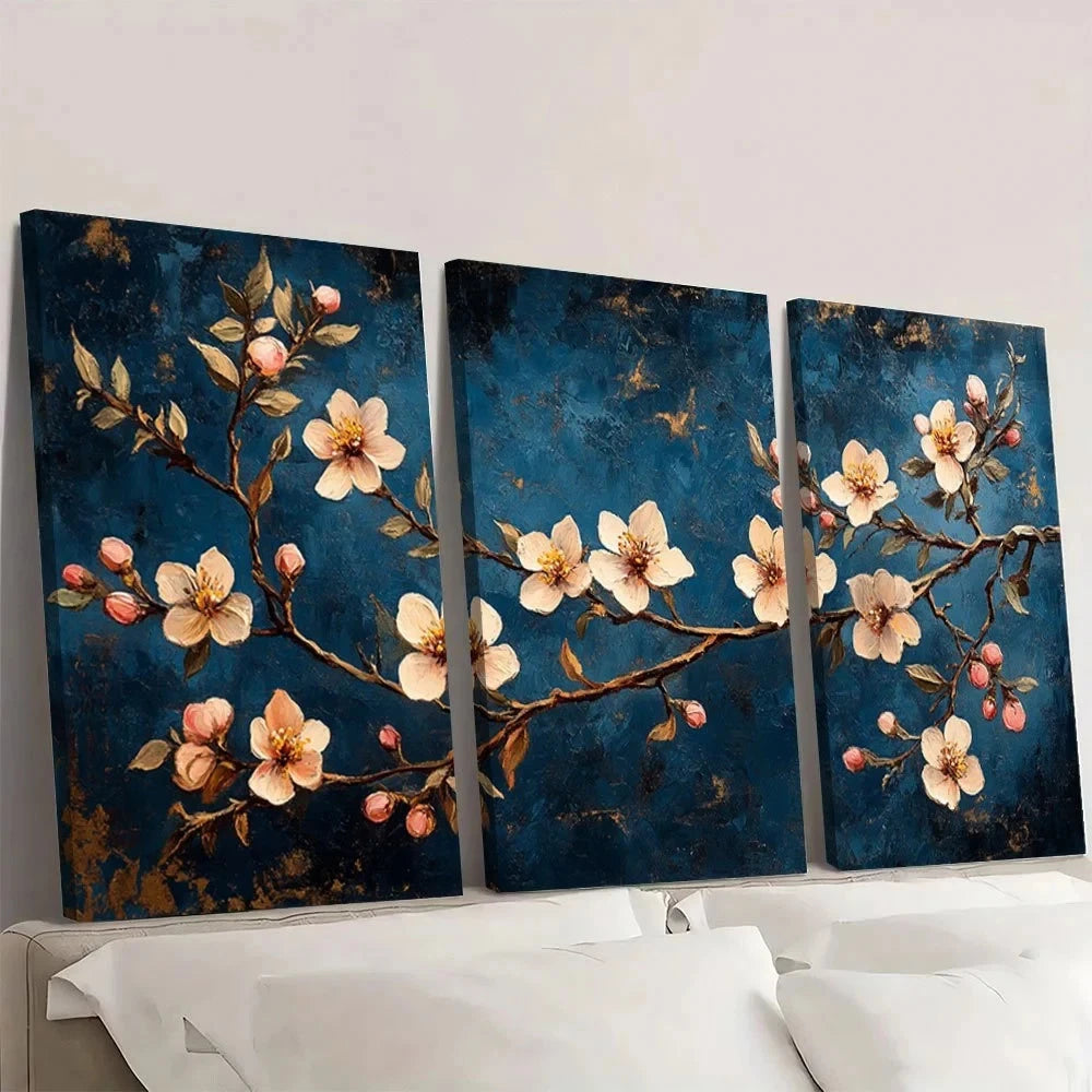 3pcs Gogh Inspired Floral Blossom Design Wall Art Set Canvas Framed 40x60cm - High Quality Print 100% Australian Made Wall Canvas Ready to Hang - Bella Home Decor