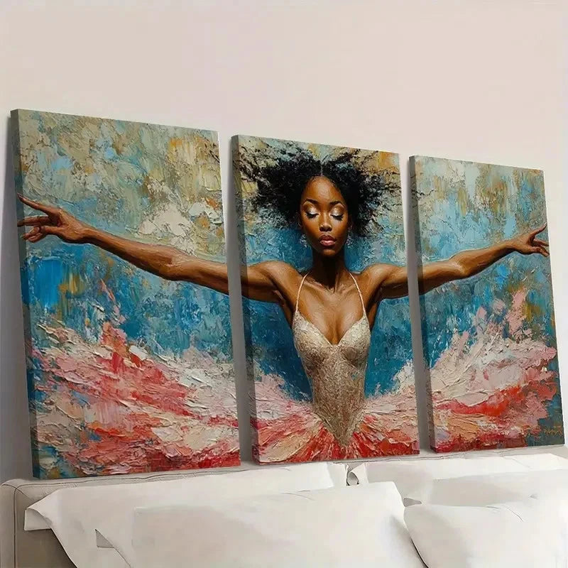 pcs African American Ballerina Colors Dynamic   Wall Art Canvas  Wall Art Set Canvas Framed 60x90cm - High Quality Print 100% Australian Made Wall Canvas Ready to Hang - Bella Home Decor