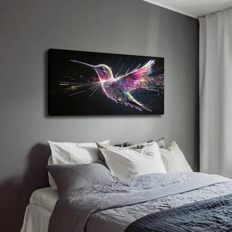 Colorful Feathered Bird in Mid Wall Art Canvas Office Home Room Framed 120x60cm - Bella Home Decor