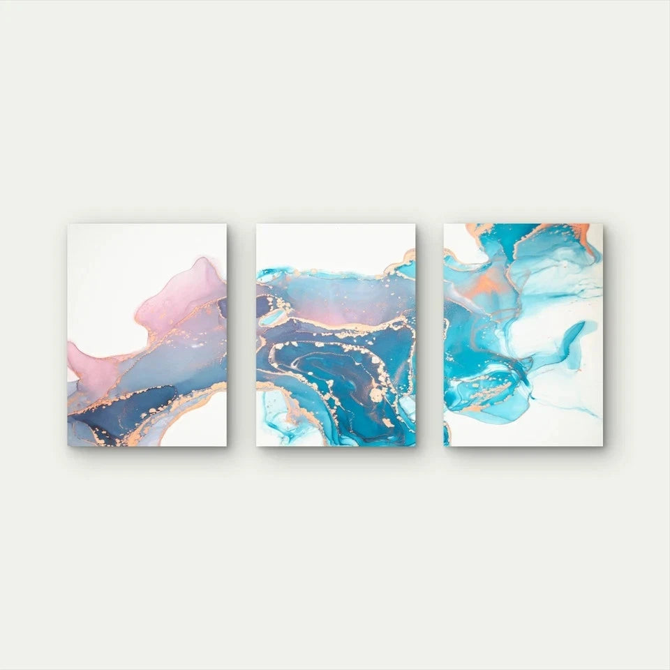3pcs Golden Tides Of Abstract Flow Wall Art Set Canvas Framed 40x60cm - High Quality Print 100% Australian Made Wall Canvas Ready to Hang - Bella Home Decor