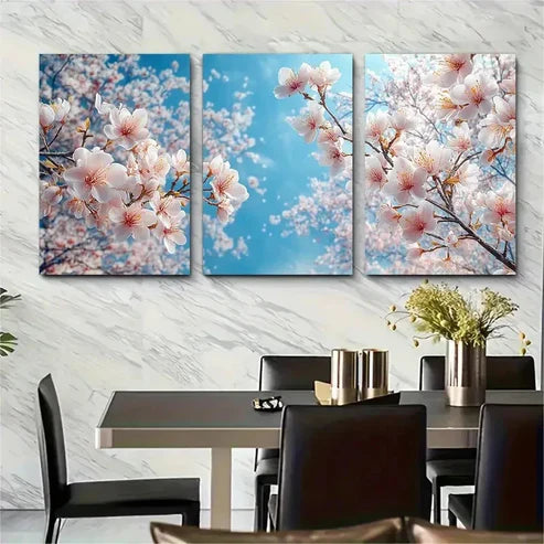 3pcs Blooming Blossom Tree Blue Sky – Wall Art Canvas Unframed – High Quality Print 100% Australian Made Wall Canvas - Bella Home Decor