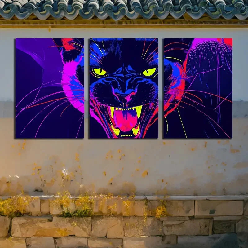 3pcs Vibrant Roaring Leopard Closeup Illustration Metal Print Ready to Hang Art - Bella Home Decor