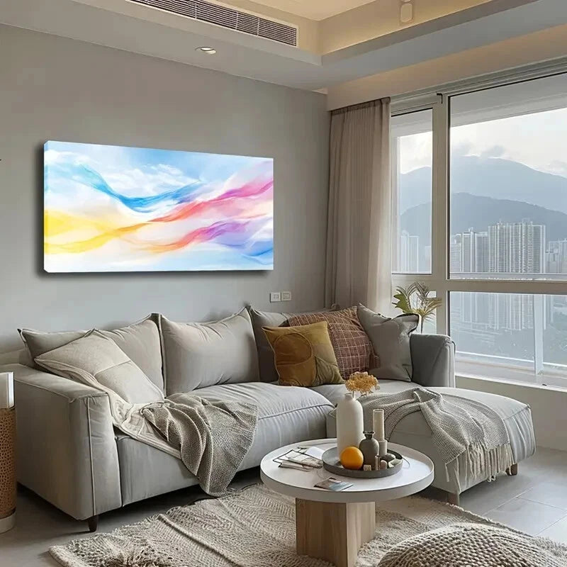 Blue Sky with Vibrant Ribbons Wall Art Canvas Office Home Room Framed 120x60cm - Bella Home Decor