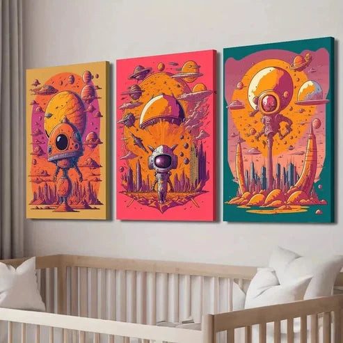 3pcs Vibrant Alien Spaceships & Space-Themed Wall Art Canvas Unframed - High Quality Print 100% Australian Made Wall Canvas