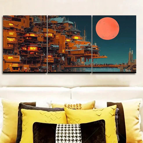 3pcs Depicting a Vibrant City Scene Wall Art Canvas Unframed - High Quality Print 100% Australian Made Wall Canvas - Bella Home Decor