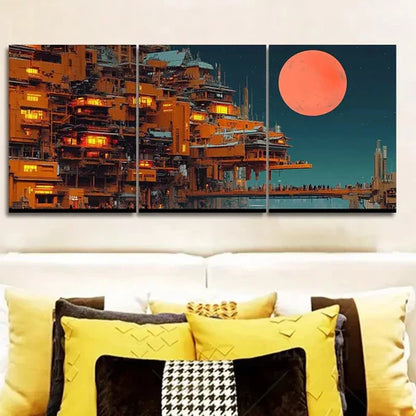 3pcs Depicting a Vibrant City Scene Wall Art Canvas Unframed - High Quality Print 100% Australian Made Wall Canvas - Bella Home Decor