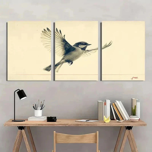3pcs Minimalist Birds Neutral Nature Perfect Wall Art Set Canvas Framed 60x90cm - High Quality Print 100% Australian Made Wall Canvas Ready to Hang