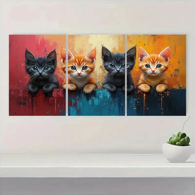 3pcs Adorable Kitten Bathroom Art Metal Print Ready to Hang Art - Bella Home Decor