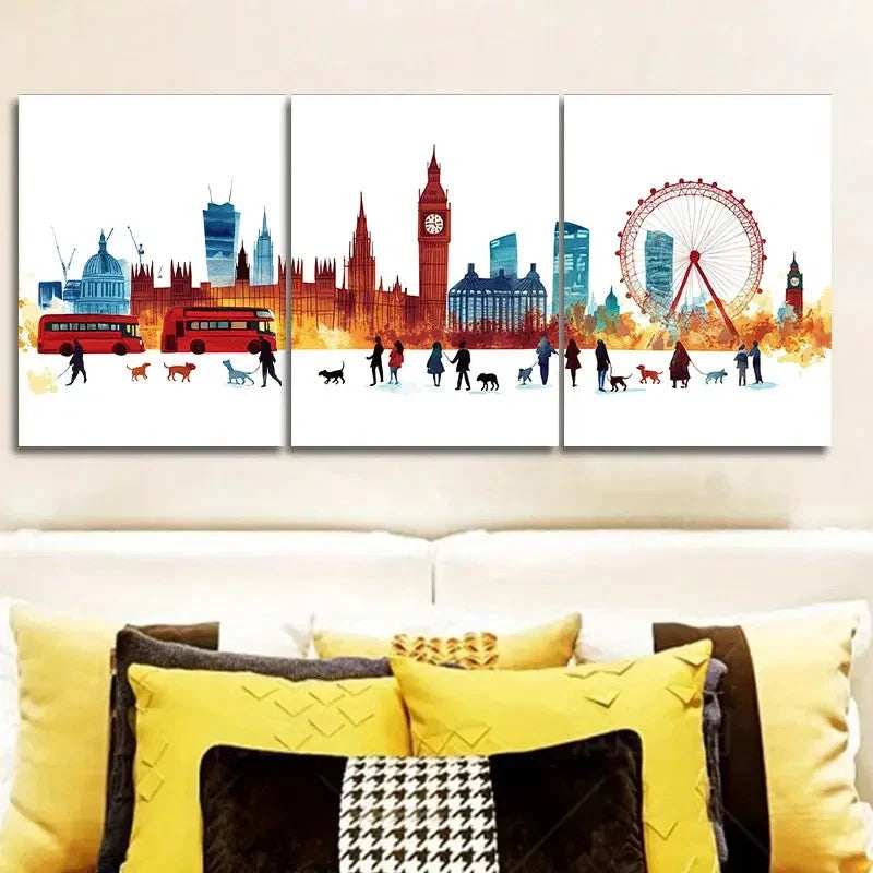 3pcs The London skyline Art Painting Wall Art Set Canvas Framed 60x90cm - High Quality Print 100% Australian Made Wall Canvas Ready to Hang - Bella Home Decor
