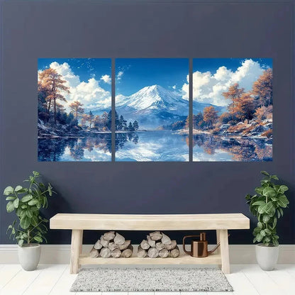 3pcs Snowy Mount Fuji & Autumn Forest Scenes Metal Print Ready to Hang Art - Bella Home Decor