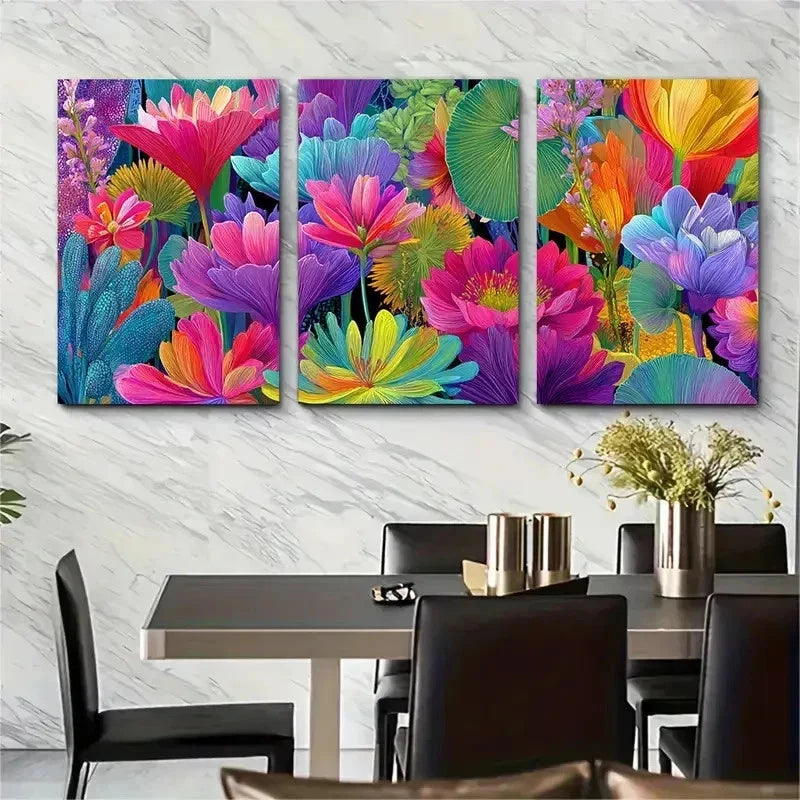 3pcs Vibrant Abstract Floral Modern Perfect Wall Art Set Canvas Framed 50x70cm - High Quality Print 100% Australian Made Wall Canvas Ready to Hang
