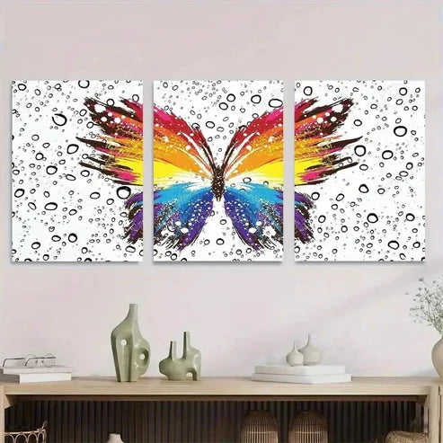 3pcs Colorful Butterfly Modern Abstract Wall Art Set Canvas Unframed - High Quality Print 100% Australian Made Wall Canvas - Bella Home Decor