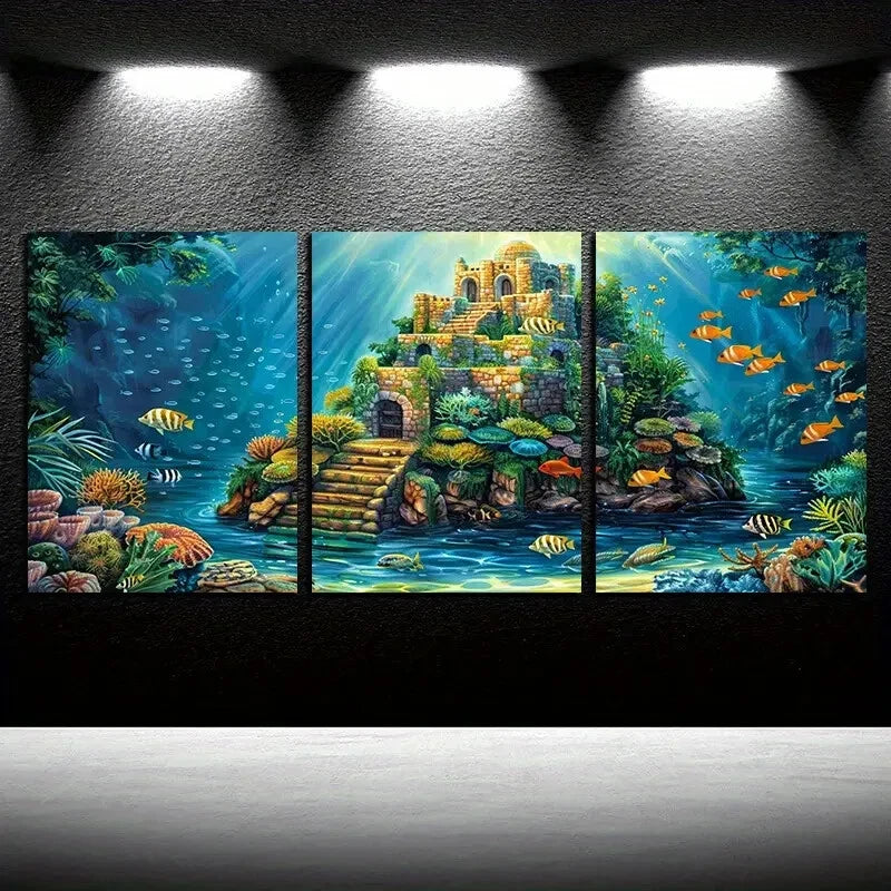 3pcs Vibrant Underwater World Theme Design Metal Print Ready to Hang Art - Bella Home Decor