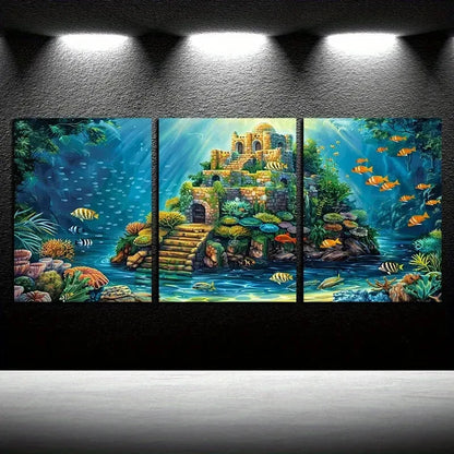 3pcs Vibrant Underwater World Theme Design Metal Print Ready to Hang Art - Bella Home Decor