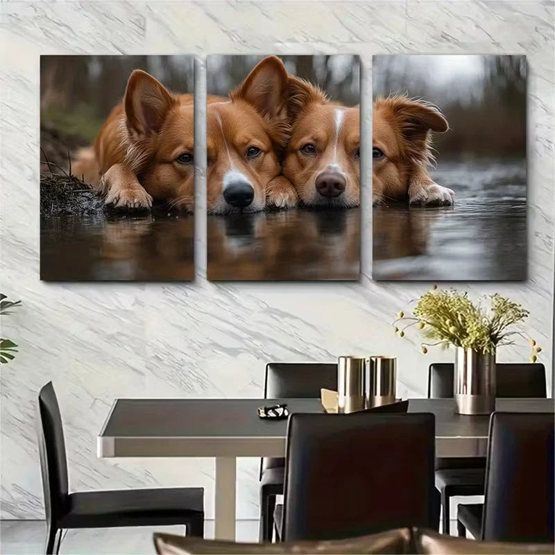 3pcs Two Dogs Relaxing Together Best Friends Metal Print Ready to Hang Art
