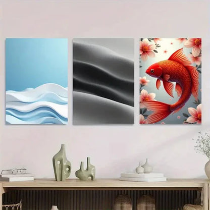 3pcs Modern Abstract Ocean Waves Black Silk Wall Art Set Canvas Unframed - High Quality Print 100% Australian Made Wall Canvas