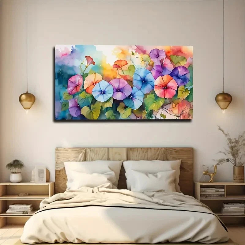 Watercolor Trumpet Flowers Wall Art Canvas Office Home Room Framed 120x60cm