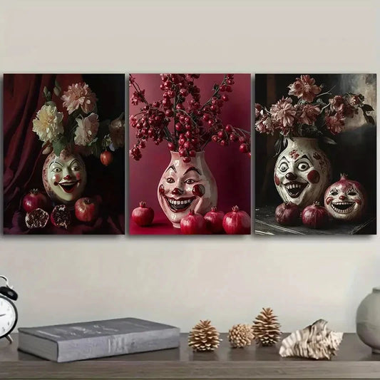 3pcs A vase with carved faces Metal Print Ready to Hang Art