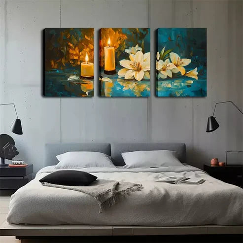 3pcs Warm Flowers And Candles Wall Art Canvas Unframed - High Quality Print 100% Australian Made Wall Canvas