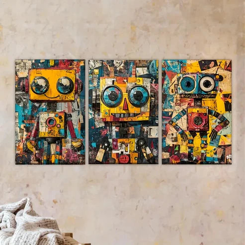 3pcs Adorned with Various Colorful Images Wall Art Set Canvas Unframed - High Quality Print 100% Australian Made Wall Canvas - Bella Home Decor